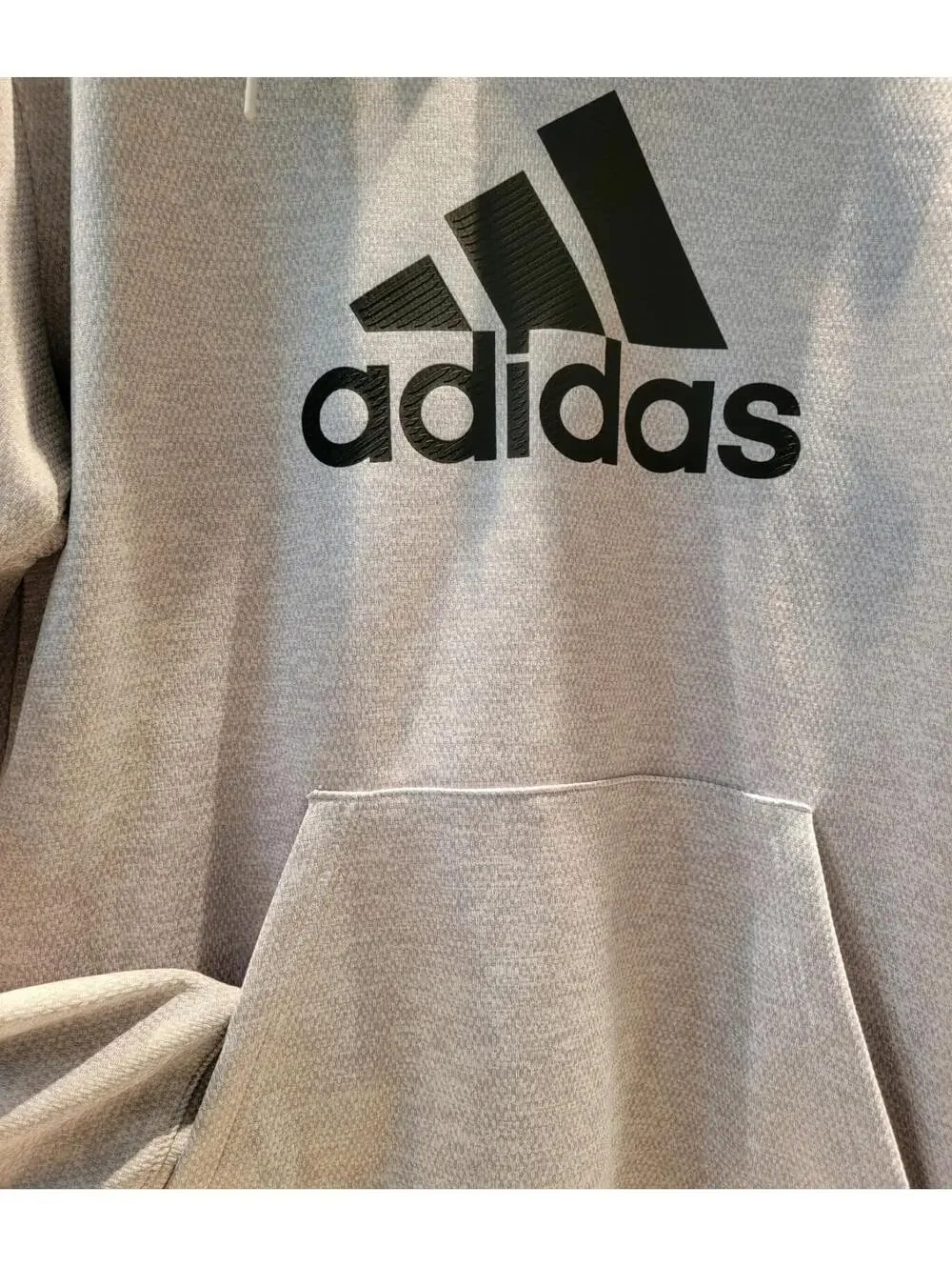 Adidas Mens Pullover Hoodie Sweater Light Gray Black Size L